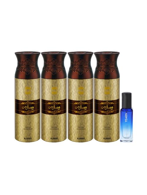 ajmal 4 wisal dhahab deo each 200ml & yearn edp 20ml pack of 5 (total 820ml) for unisex + 2 parfum testers - 17607554 - Very Small Image - 1