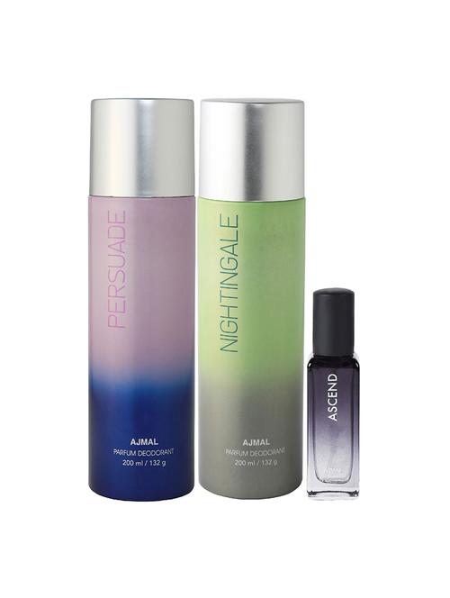 ajmal persuade & distraction deo each 200ml & ascend edp 20ml (total 420ml) for unisex + 2 parfum testers - 17607569 - Standard Image - 1
