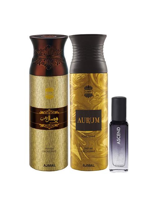 ajmal wisal dhahab & aurum deo each 200ml & ascend edp 20ml (total 420ml) for unisex + 2 parfum testers - 17607570 - Very Small Image - 1