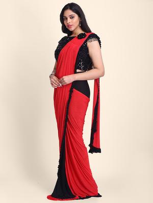 sequined draped saree with blouse - 17607767 - Standard Image - 2