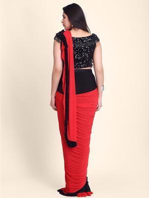sequined draped saree with blouse - 17607767 - Standard Image - 3