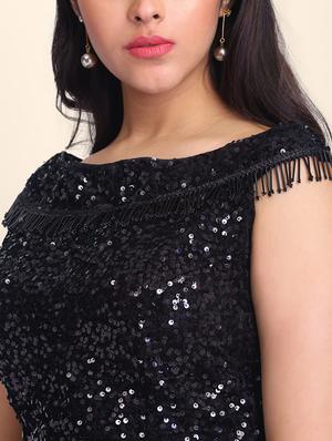 sequined draped saree with blouse - 17607767 - Standard Image - 4