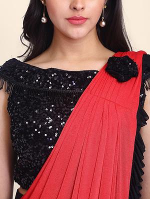 sequined draped saree with blouse - 17607767 - Standard Image - 5