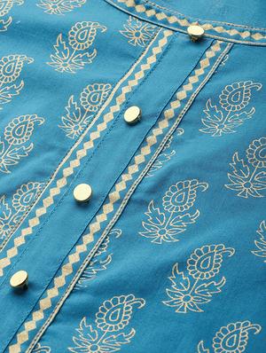 teal cotton anarkali kurta - 17607993 - Standard Image - 4