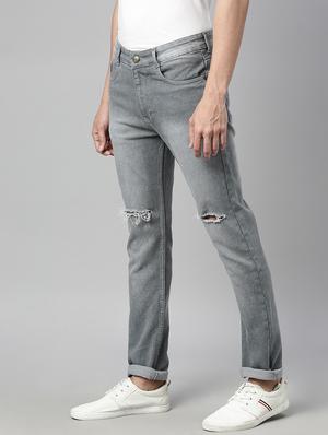 grey light washed slashed knee denim jeans - 17608354 - Standard Image - 2