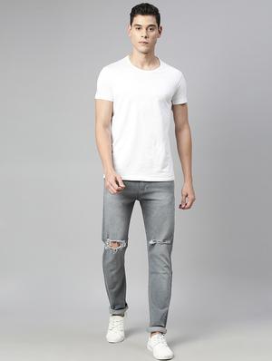 grey light washed slashed knee denim jeans - 17608354 - Standard Image - 4