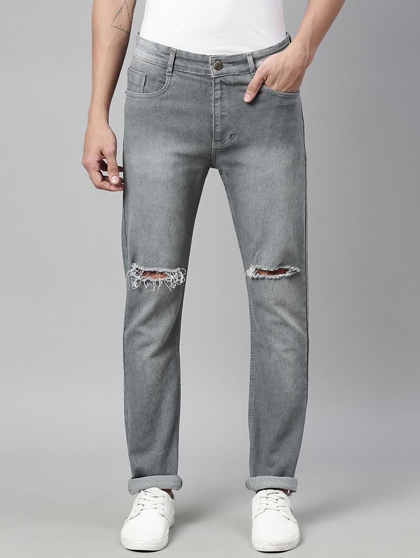grey light washed slashed knee denim jeans - 17608354 - Zoom Image - 1