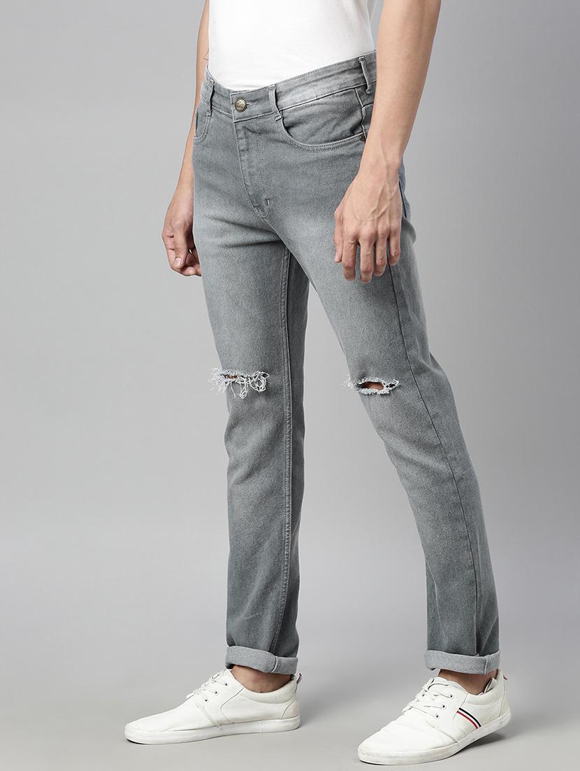 grey light washed slashed knee denim jeans - 17608354 - Zoom Image - 2
