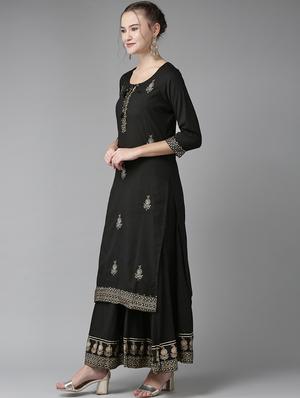 black cotton kurta sharara set - 17608660 - Standard Image - 2