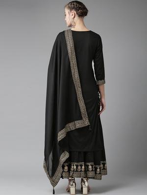 black cotton kurta sharara set - 17608660 - Standard Image - 3
