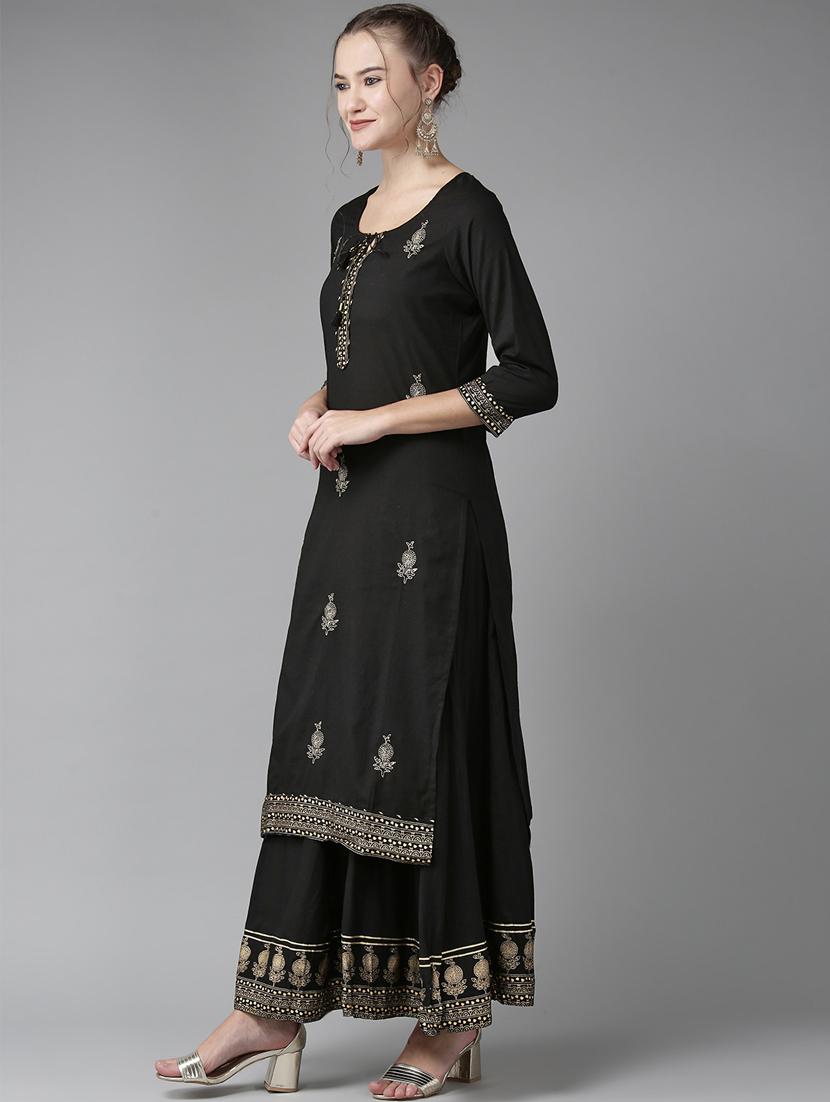 black cotton kurta sharara set - 17608660 - Zoom Image - 2