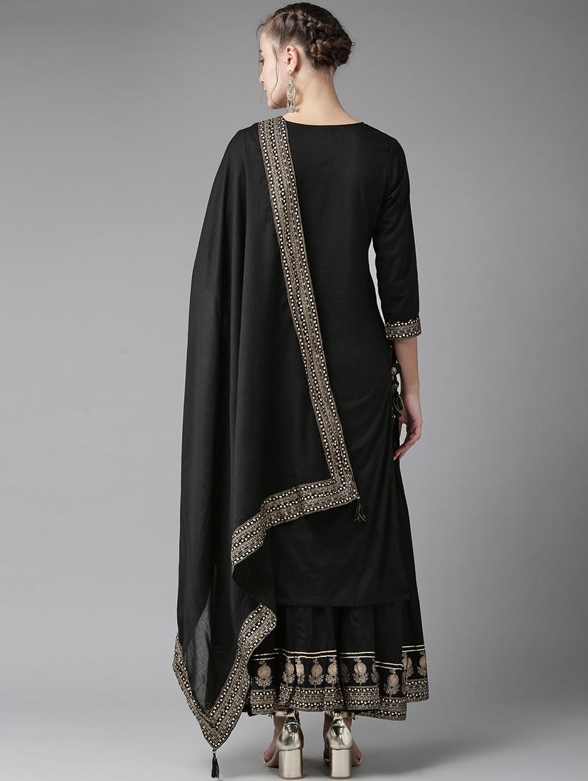 black cotton kurta sharara set - 17608660 - Zoom Image - 3