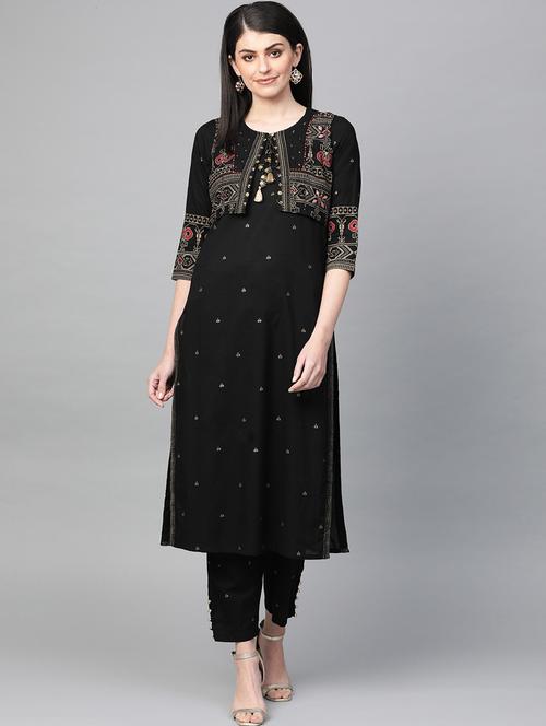 black cotton kurta pant set - 17608674 - Standard Image - 1