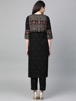black cotton kurta pant set - 17608674 - Standard Image - 2