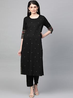 black cotton kurta pant set - 17608674 - Standard Image - 3