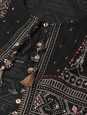 black cotton kurta pant set - 17608674 - Standard Image - 4