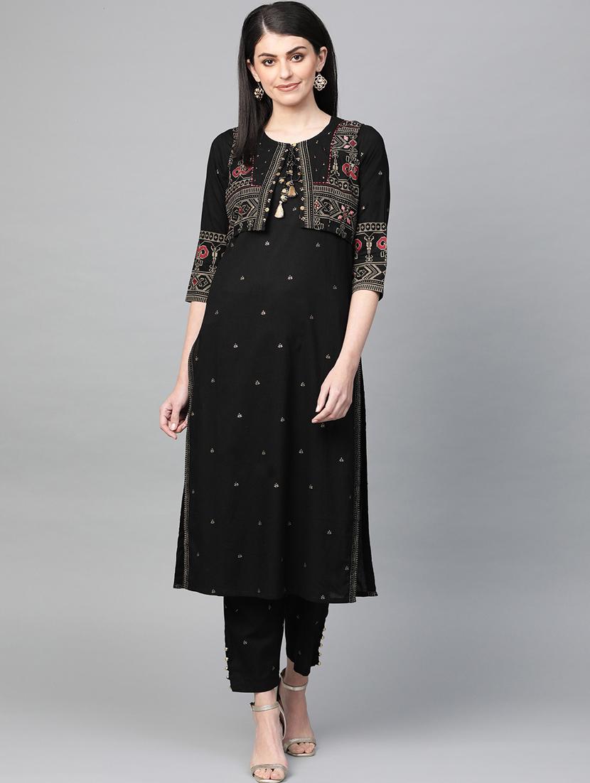 black cotton kurta pant set - 17608674 - Zoom Image - 1