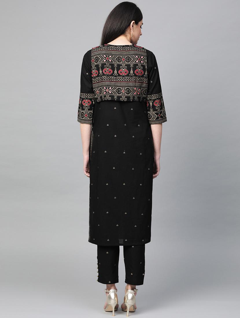 black cotton kurta pant set - 17608674 - Zoom Image - 2