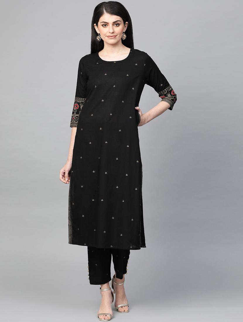 black cotton kurta pant set - 17608674 - Zoom Image - 3