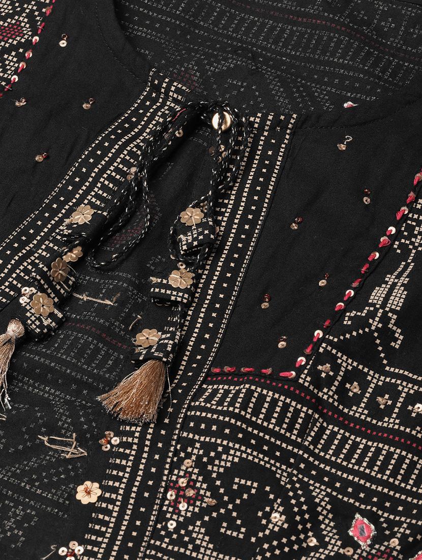 black cotton kurta pant set - 17608674 - Zoom Image - 4