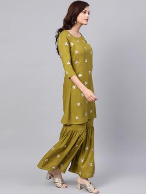 green rayon kurta sharara set - 17608679 - Standard Image - 2