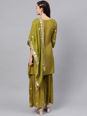 green rayon kurta sharara set - 17608679 - Standard Image - 3