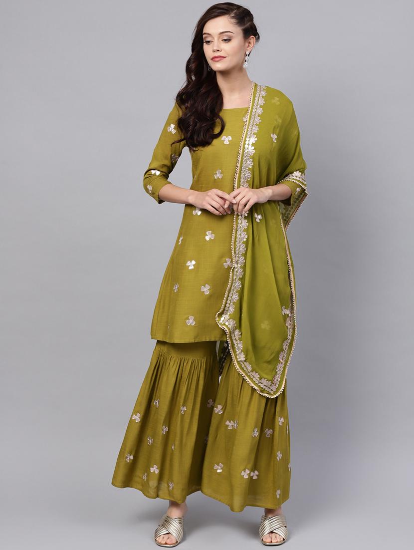 green rayon kurta sharara set - 17608679 - Zoom Image - 1