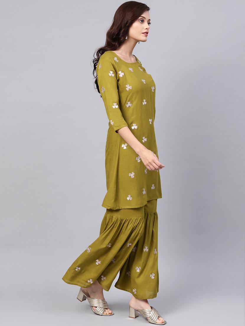 green rayon kurta sharara set - 17608679 - Zoom Image - 2