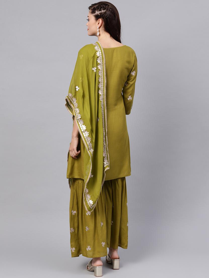 green rayon kurta sharara set - 17608679 - Zoom Image - 3