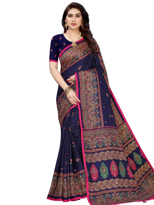mirror work printed saree with blouse - 17609535 - Standard Image - 1