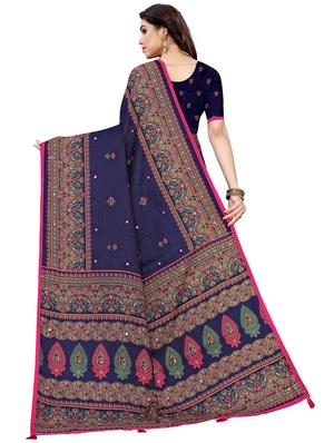 mirror work printed saree with blouse - 17609535 - Standard Image - 2