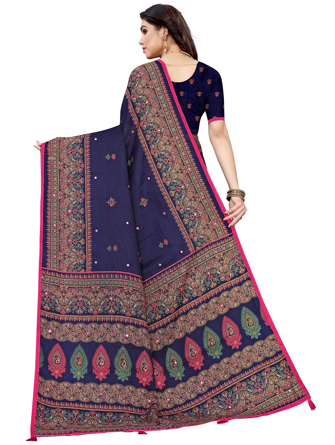 mirror work printed saree with blouse - 17609535 - Zoom Image - 2