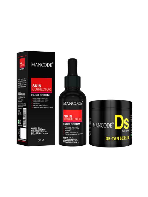 mancode detan scrub + skin corrector facial serum, 100gr detan scrub & 50ml skin corrector serum for glowing & fresh skin - 17609781 - Standard Image - 1
