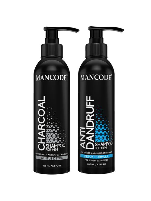 mancode anti dandruff shampoo 200ml + charcoal shampoo 200ml for men, prevents dandruff, makes your hair shinier - 17609798 - Standard Image - 1
