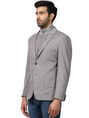grey solid single breasted casual blazer - 17609930 - Standard Image - 2