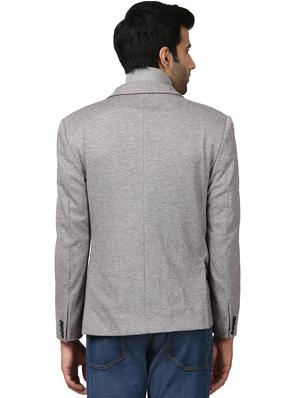 grey solid single breasted casual blazer - 17609930 - Standard Image - 3