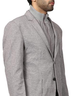 grey solid single breasted casual blazer - 17609930 - Standard Image - 5