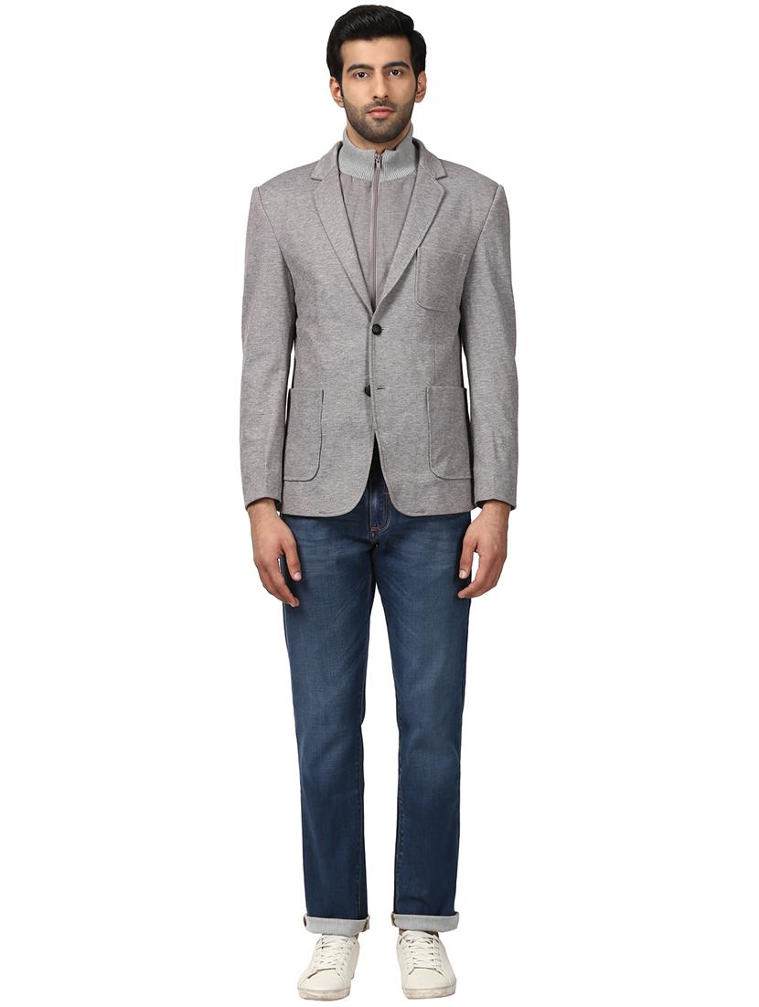 grey solid single breasted casual blazer - 17609930 - Zoom Image - 4