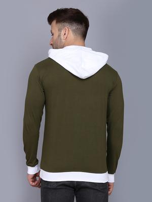 olive green color block cut & sew hooded t-shirt - 17610263 - Standard Image - 3