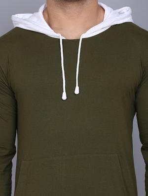 olive green color block cut & sew hooded t-shirt - 17610263 - Standard Image - 4