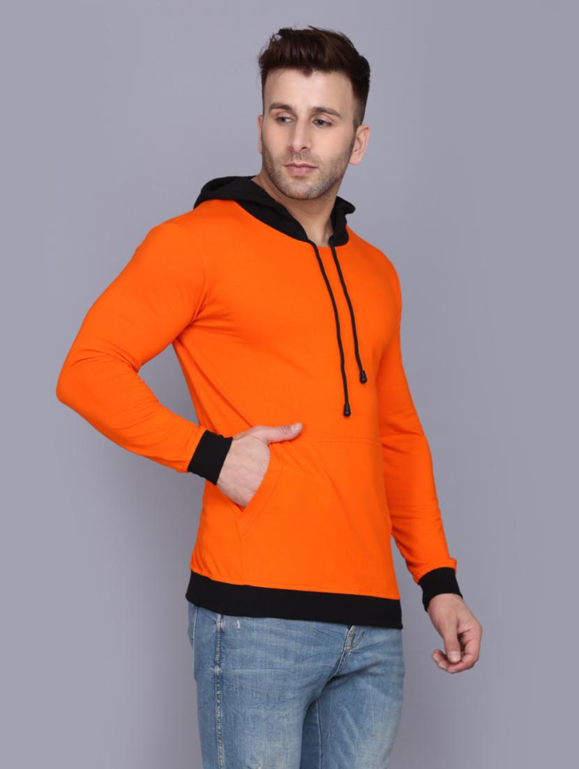 orange color block cut & sew hooded t-shirt - 17610264 - Zoom Image - 2
