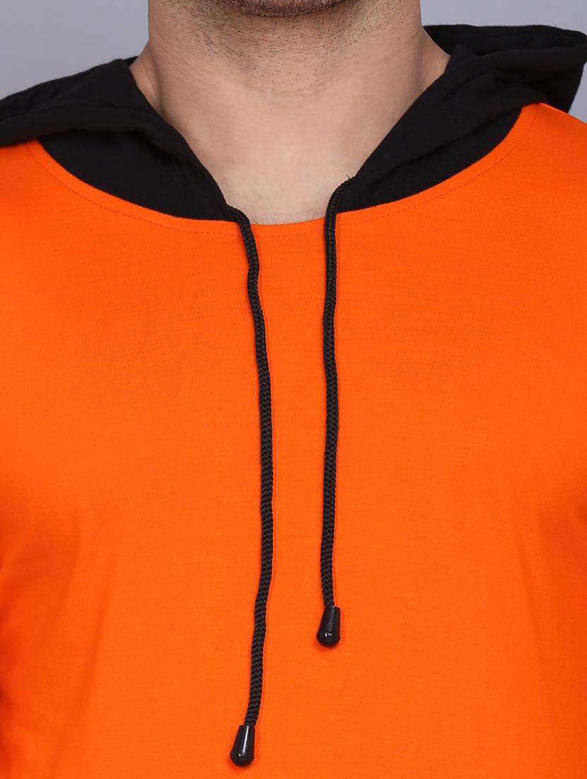 orange color block cut & sew hooded t-shirt - 17610264 - Zoom Image - 4