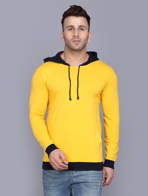yellow color block cut & sew hooded t-shirt - 17610266 - Standard Image - 1