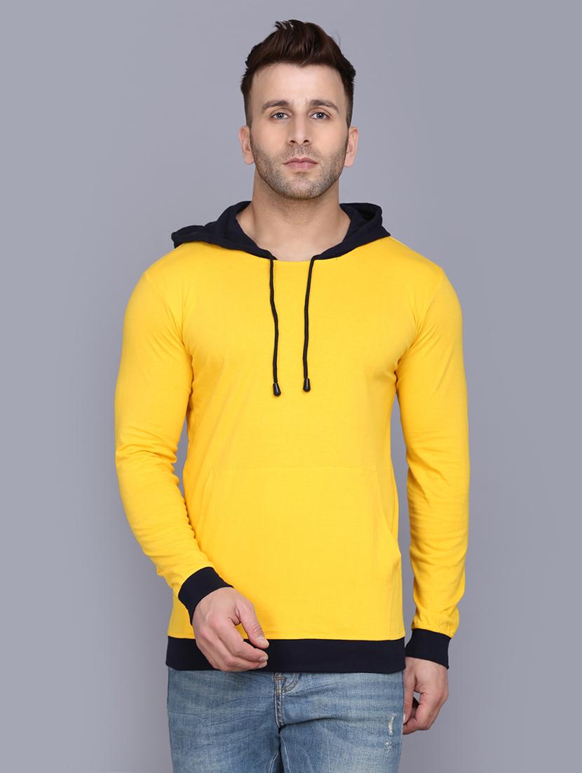 yellow color block cut & sew hooded t-shirt - 17610266 - Zoom Image - 1