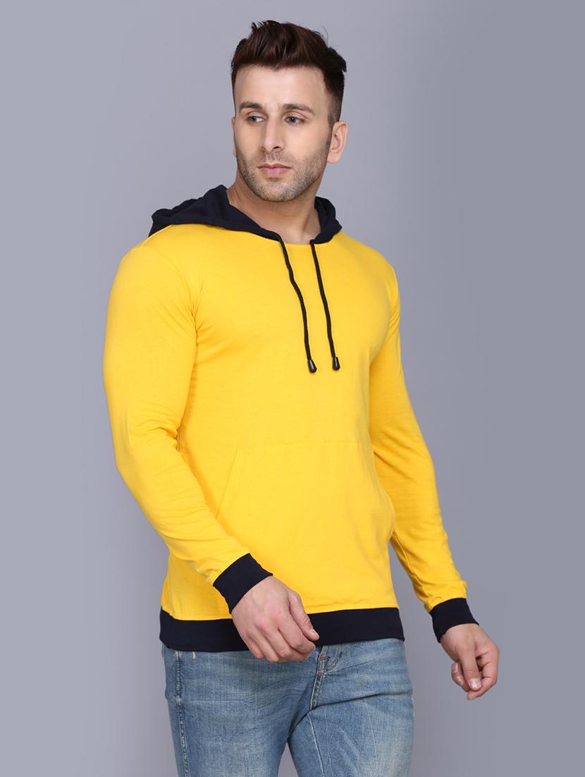 yellow color block cut & sew hooded t-shirt - 17610266 - Zoom Image - 2