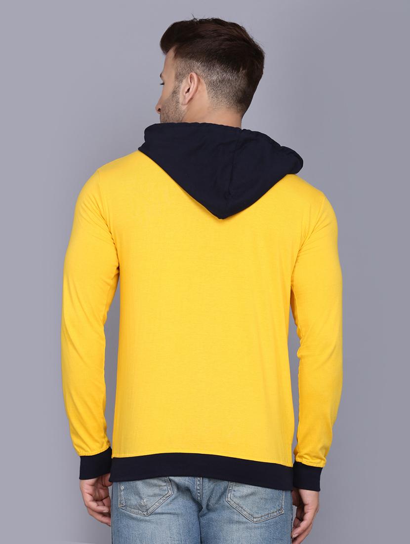 yellow color block cut & sew hooded t-shirt - 17610266 - Zoom Image - 3