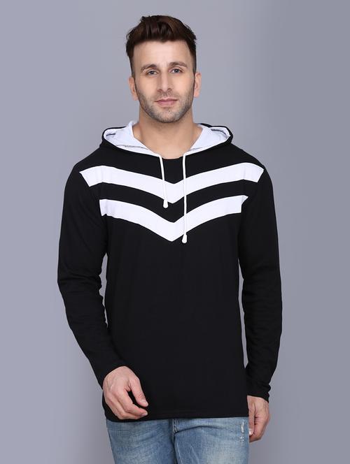 black color block cut & sew hooded t-shirt - 17610273 - Standard Image - 1