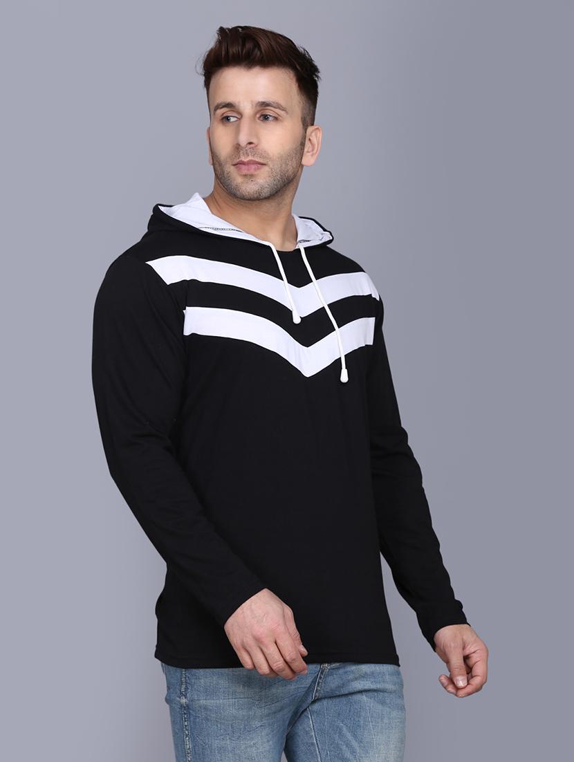 black color block cut & sew hooded t-shirt - 17610273 - Zoom Image - 2