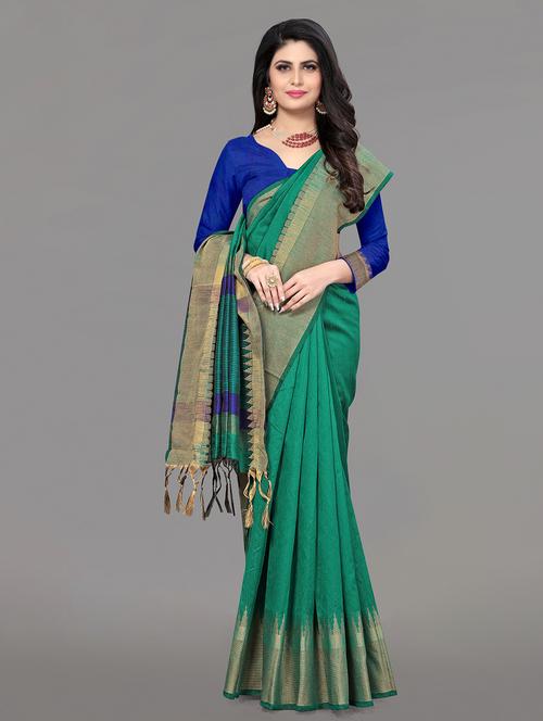 solid bordered saree with blouse - 17610302 - Standard Image - 1
