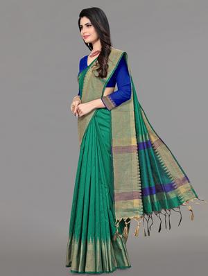 solid bordered saree with blouse - 17610302 - Standard Image - 2